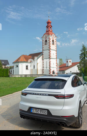 Slovenia ljubljana, 31 August 2019 - Rear side of Porsche Cayenne Coupe Turbo S from Stuttgart during test drive Stock Photo