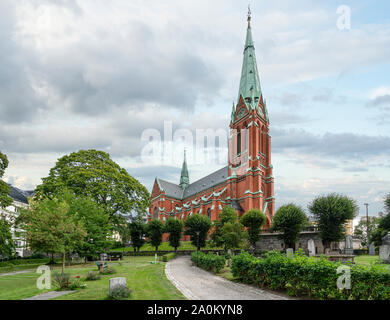 Stockholm, Sweden. September 2019.  View of the St. John Church and the cemetery in its park Stock Photo