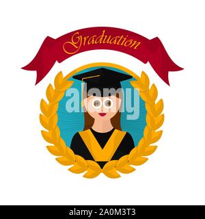 Graduation label with a young woman graduate - Vector Stock Vector