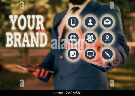 Handwriting text Your Brand. Conceptual photo A name of any kind that is impacted to something as trademark Stock Photo