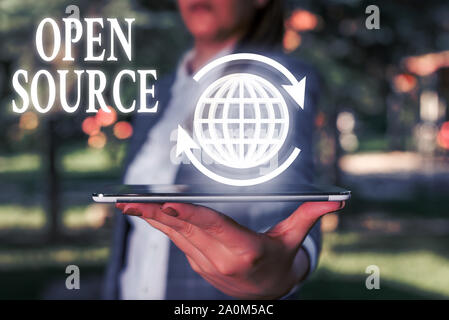 Handwriting text writing Open Source. Conceptual photo denoting software which original source code freely available Stock Photo