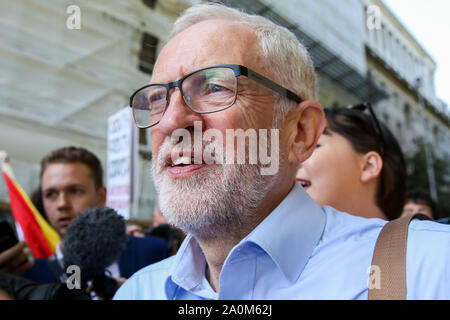 London, UK. 20th Sep, 2019. Labour Leader, Jeremy Corbyn during the demonstrations.Hundreds of young people worldwide joined hands in the third such worldwide global climate strike and it may be the biggest day of climate demonstrations in history. Credit: SOPA Images Limited/Alamy Live News Stock Photo
