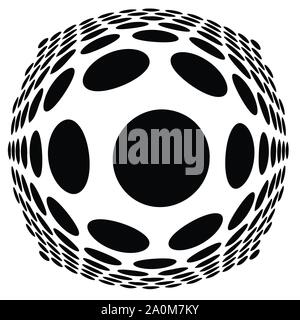 3D circular burst. Convex globe, sphere, orb distort. Inflate design pattern. Radiation, bulge, bloat effect. Radial, radiating warp. Bulb, relief pro Stock Vector