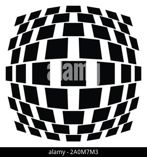 3D circular burst. Convex globe, sphere, orb distort. Inflate design pattern. Radiation, bulge, bloat effect. Radial, radiating warp. Bulb, relief pro Stock Vector