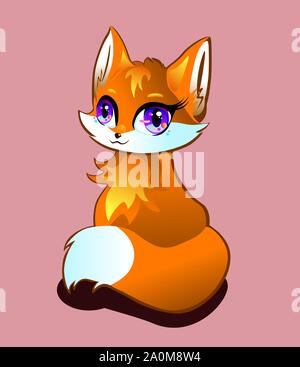 Cute baby fox isolated in cartoon style Stock Vector