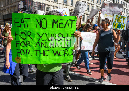 New York, USA,  20 September 2019.  People march through downtown New York city during a Climate Strike rally, as tens of thousands joined the global protest to demand immediate action to fight climate change. Credit: Enrique Shore/Alamy Live News Stock Photo