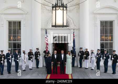 Washington, District of Columbia, USA. 20th Sep, 2019. United States President Donald J. Trump and First lady Melania Trump welcome Australia's Prime Minister Scott Morrison and Mrs. Jennifer Morrison for a State Dinner at the White House in Washington, DC on Friday, September 20, 2019 Credit: Chris Kleponis/CNP/ZUMA Wire/Alamy Live News Stock Photo