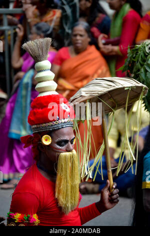 Kathakali artists in Onam procession, Kerala, India Stock Photo