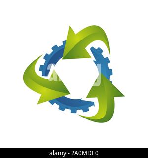 3 arrows and gear ecological technology creative 3d recycling logo illustration concept Stock Vector