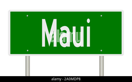 Rendering of a green road sign for Maui Hawaii Stock Photo