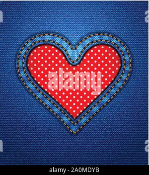 Jeans heart frame with polka dots Stock Vector