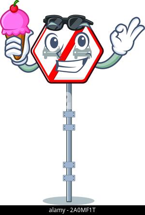 With ice cream no overtaking cartoons on the curb Stock Vector