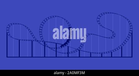 Rollercoaster silhouette isolated on blue background. Attractions vector illustration. Stock Vector