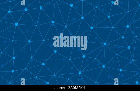 Abstract internet connection and technology graphic web design wallpaper. Geometric digital polygonal plexus with molecule particles structure. Futuristic blue triangle grid. Vector data illustration Stock Vector