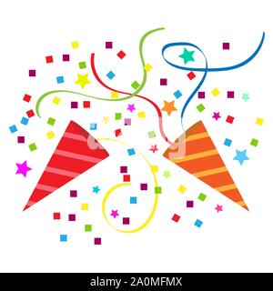 Colorful background with colored streamers and colored confetti. Flat design Stock Vector
