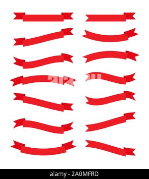 Set of red ribbons for design and decoration. flat design. Stock Vector