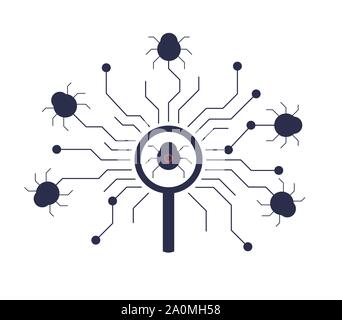 Antivirus software searching for viruses, malwares and vulnerabilities. Stock Vector
