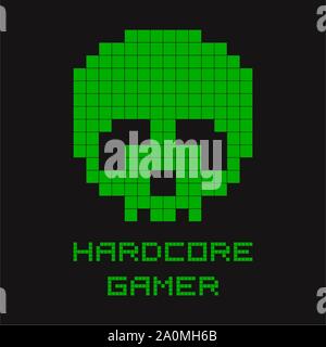 Old retro video game illustration with skull Stock Vector