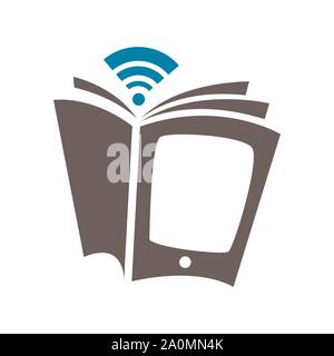 simple ebook logo design vector Electronic Library wifi wireless icon Stock Vector
