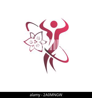 feminim women with flower decoration for healthy shilhouette woman fitness logo design vector template illustrations Stock Vector