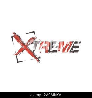 hand drawn red ink brush grunge Extreme logo design vector template Stock Vector