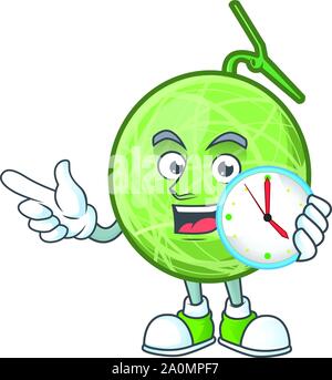 With clock melon cartoon mascot on white background. Stock Vector