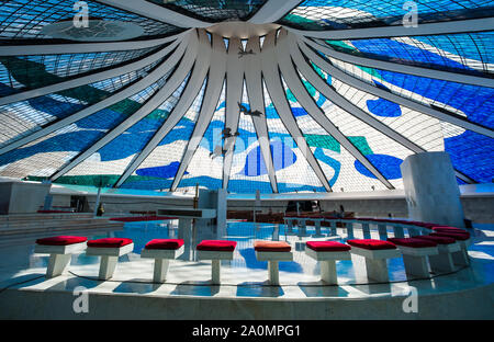 Brasilia, Brazil - May 17 2013: Inside the Church and Cathedral of Brasilia made it by Oscar Niemeyer. Interior view. Stock Photo