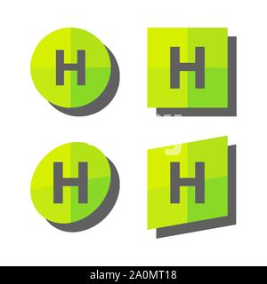 Eco logo emblem illustrating a healthy lifestyle and food. Green round icons with H, Healthy isolated on white background. Stock Vector