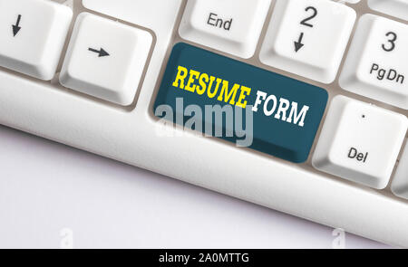 Conceptual hand writing showing - Conceptual Hand Writing Showing Resume Form Concept Meaning Describe The Layout Elements Appearing In Written Document White Pc Keyboard With Note Pa 2a0mttg