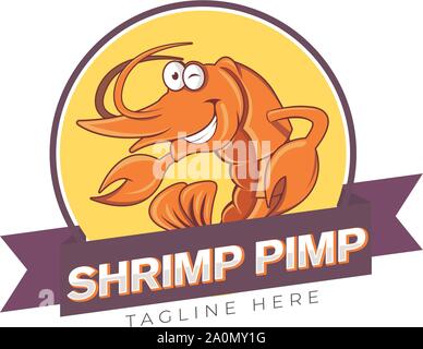 Orange Shrimp Pump Logo Design, Seafood and Shrimp Logo Stock Vector