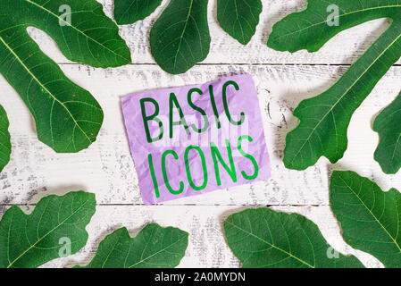Word writing text Basic Icons. Business photo showcasing pictogram or ideogram displayed on a computer screen or phone Stock Photo