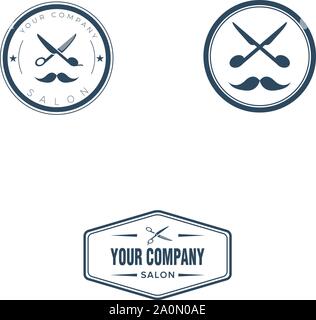 barbershop logo design with scissor and mustache badge logo Stock Vector