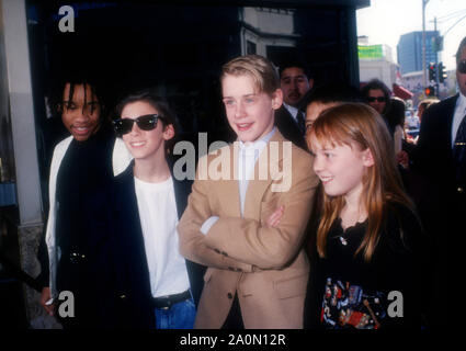 Westwood, California, USA 17th December 1994 (L-R) Actor Joel Robinson, actor Michael Maccarone, actor Macaulay Culkin and actress Stephi Lineburg attend Warner Bros. Pictures' 'Richie Rich' Premiere on December 17, 1994 at Mann Bruin Theatre in Westwood, California, USA. Photo by Barry King/Alamy Stock Photo Stock Photo