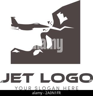 Jet logo trying to drilling the hill and mountain logo Stock Vector