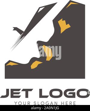 Jet logo trying to drilling the hill and mountain logo Stock Vector