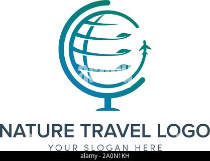 nature travel and cart logo design green world and plane logo Stock Vector