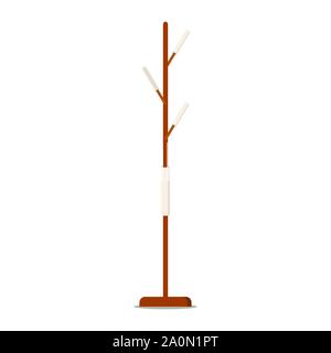 Wooden floor coat rack - hanger for cothes or towels. Stock Vector