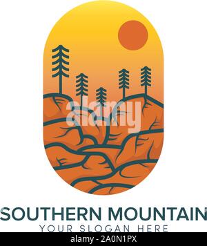 southern mountain abstract logo design with sun Stock Vector