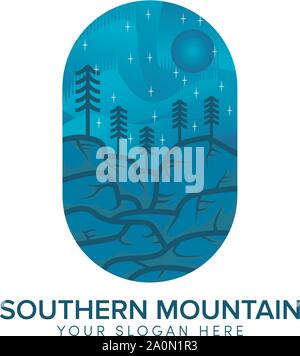 southern mountain abstract logo design with sun Stock Vector