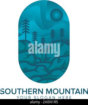 southern mountain abstract logo design with sun Stock Vector