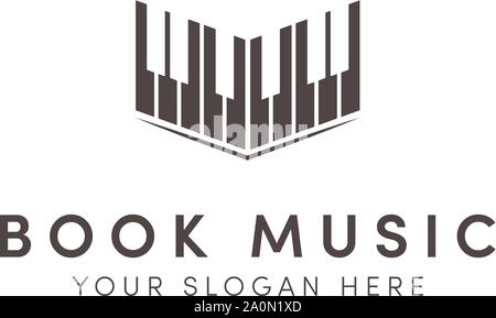 Open music book logo designs with orange note piano Stock Vector