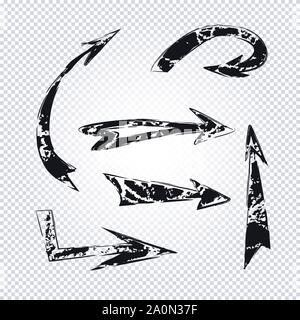 Set of hand drawn design elements. Vector collection of black ink abstract textures. Grunge ink pen - vector Brush Stroke. Distressed quill. Black Mod Stock Vector
