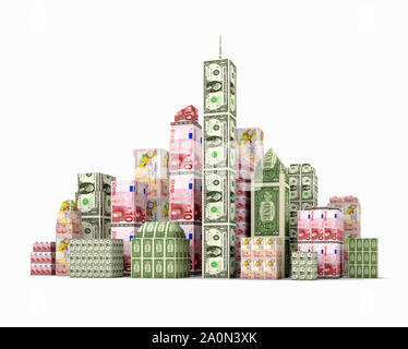 Financial City made of currency banknotes – finance banking wealth concept Stock Photo