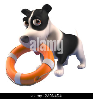 Brave 3d puppy dog comes to the rescue with a lifering life preserver, 3d illustration render Stock Photo