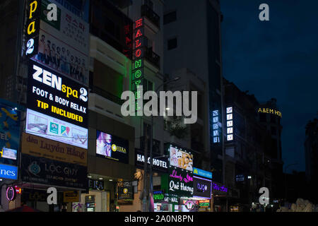 JULY 18, 2019-HO CHI MINH VIETNAM : Streets of Saigon at night. Busy streets of Ho Chi Minh in Vietnam Stock Photo