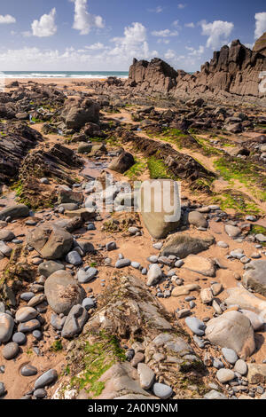 Atlantic coastline of North Cornwall at Duckpool Stock Photo