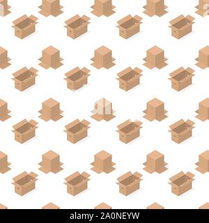 Seamless background from a set of 3D cardboard boxes, vector illustration. Stock Vector