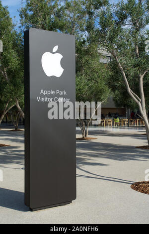 CUPERTINO, CALIFORNIA, UNITED STATES - NOV 26th, 2018: Apple sign of the new Apple Headquarters and Apple Park Visitor Center in Tantau Avenue of Stock Photo