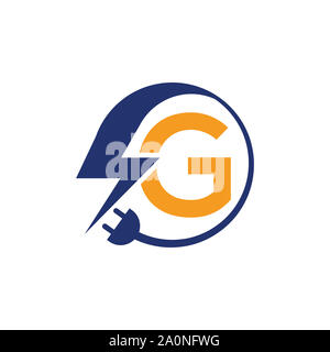 Electrical sign with the letter,  Electricity Logo, electric logo and icon Vector design Template.Lightning Icon in Vector. Lightning Logo Stock Photo
