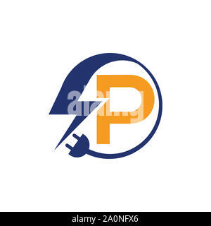 Electrical sign with the letter,  Electricity Logo, electric logo and icon Vector design Template.Lightning Icon in Vector. Lightning Logo Stock Photo